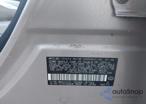 2007 Lexus Es 350 из США, поврежденный, VIN JTHBJ46G372051443